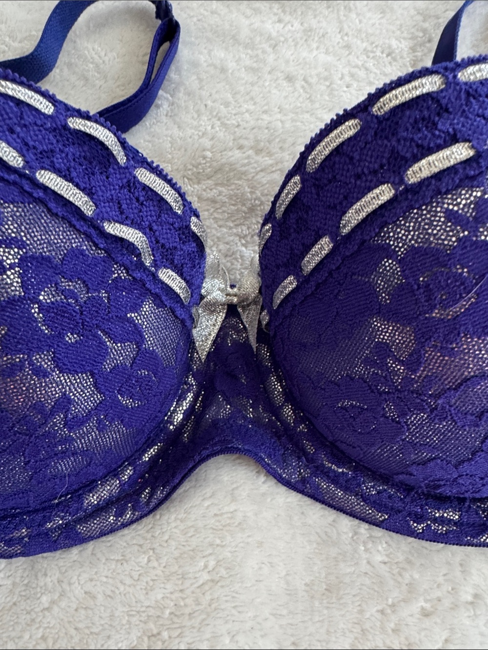 La SENZA Royal Purple Lace Underwire Push-up Bra with Silver Trim - Picture 2 of 5